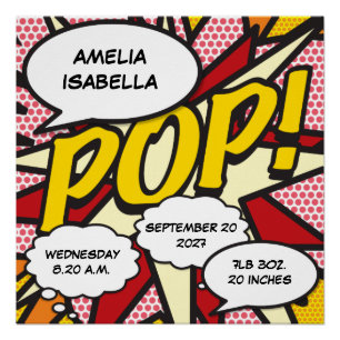 Pôster Baby Birth Stats Comic Book, Pop Art Keepsasak