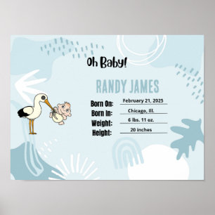 Poster Baby Birth Stats Nursery Wall Art