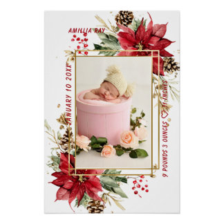 Pôster Baby Birth Stats Photo Newborn Keepsake Nursery
