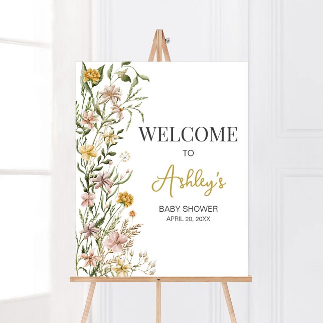 Poster Baby Blodflower Primavera Bem-vindo (Floral Baby in Bloom Baby Shower Welcome Sign)
