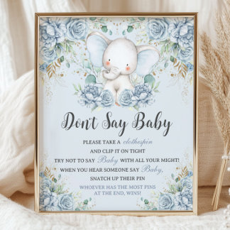 Poster Baby Blue Floral Elephant Don't Say Baby Game