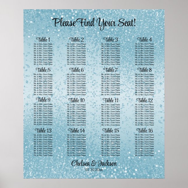 Poster Baby Blue Glitter - 16 Seating Chart (Frente)