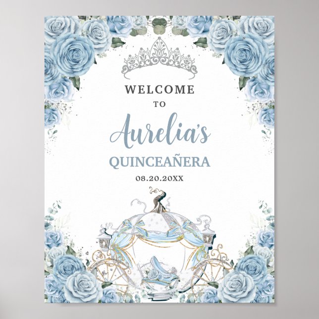 Poster Baby Blue Rosa Princesa Carruagem QUINCEAÑERA 16º (Frente)