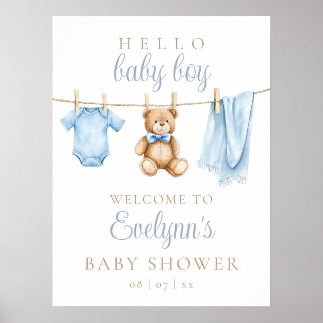 Poster Baby Boy Clothesline Baby Shower Welcome Sign (Frente)