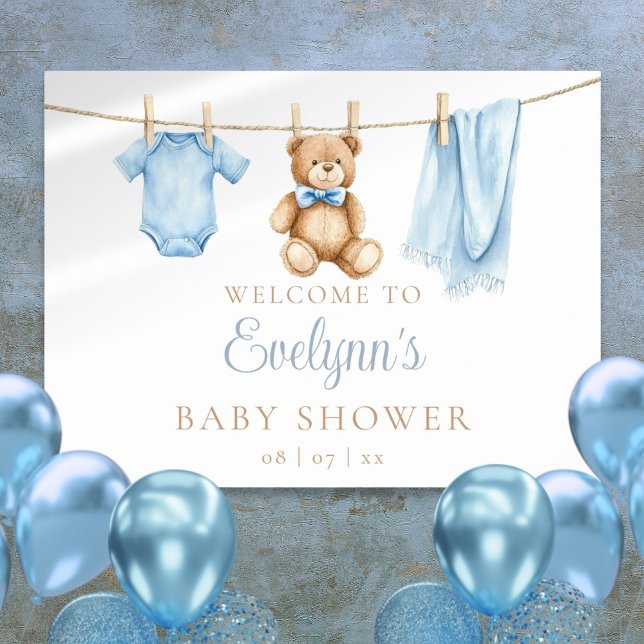 Poster Baby Boy Clothline Chá de fraldas sinal de boas-vi (Baby Boy Clothesline Baby Shower Welcome Sign)