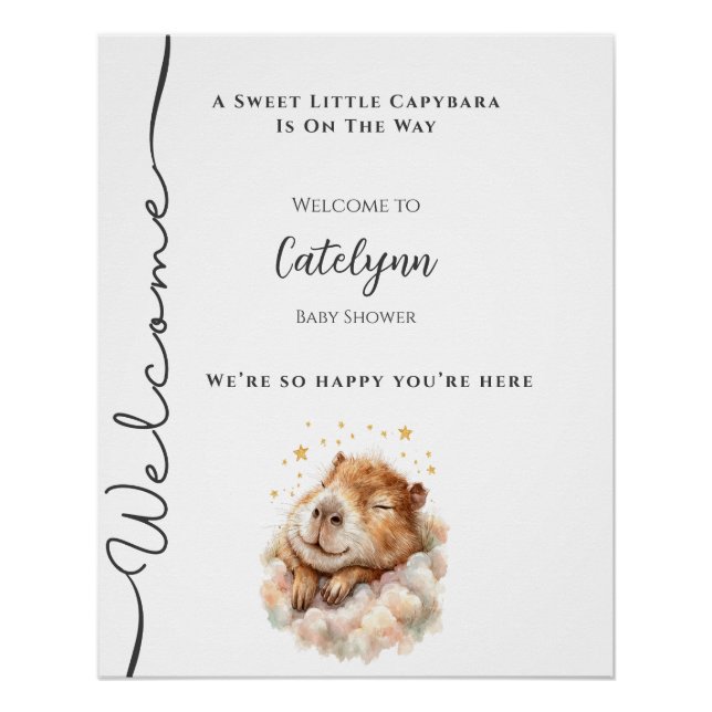 Pôster Baby Boy Shower Welcome Sign • Capybara Theme (Frente)