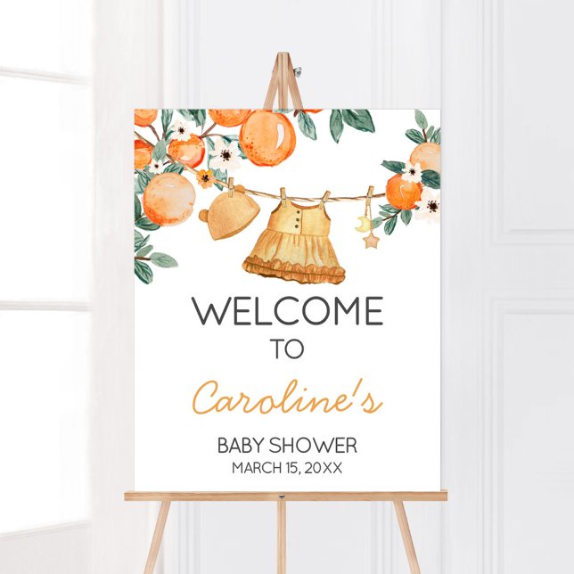Poster Baby Clothesline Orange Fruta Chá de fraldas Bem-v (Baby Clothesline Orange Baby Shower Welcome Sign)