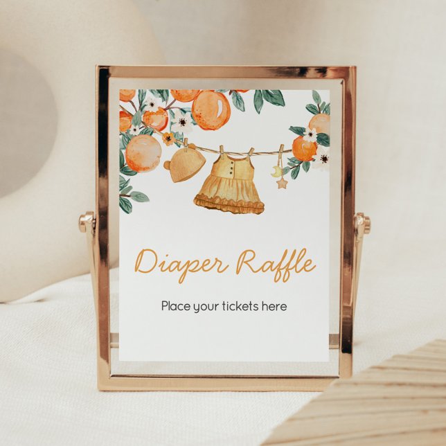 Poster Baby Clothesline Orange Fruta Fralda Raffle (Baby Clothesline Orange Baby Shower Diaper Raffle Sign)