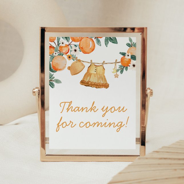 Poster Baby Clothesline Orange Fruta Obrigado por vir (Baby Clothesline Orange Baby Shower Thank you for Coming Sign)
