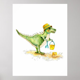 Poster Baby Dinosaur T-Rex na praia