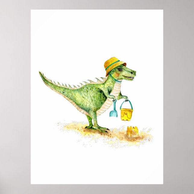 Poster Baby Dinosaur T-Rex na praia (Frente)