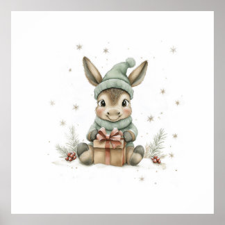 Poster Baby Donkey no inverno Papai Noel dá 4