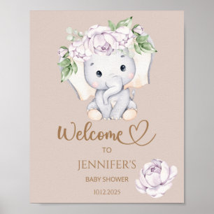 Poster Baby Elephant & Flower Chá de fraldas Welcome