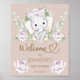 Poster Baby Elephant & Flower Chá de fraldas Welcome