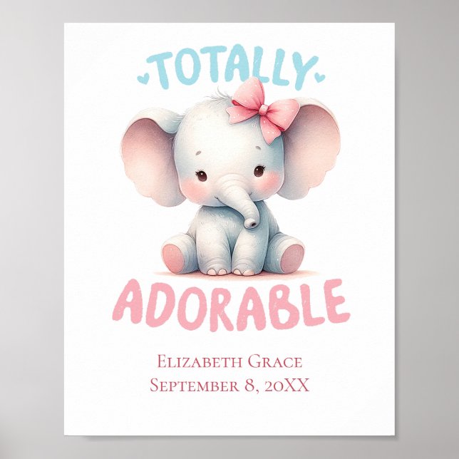 Poster Baby Elephant Pink Baby Girl Nursery Wall Art (Frente)