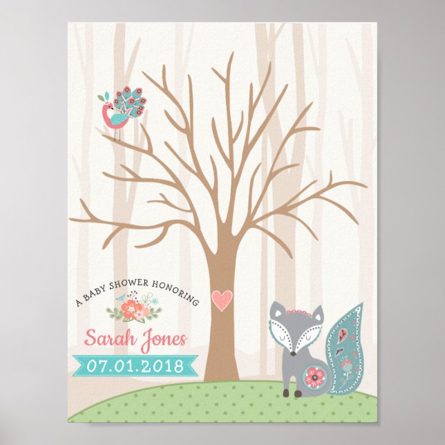 Poster Baby Fox Baby Shower Thumbprint Guestbook (Frente)