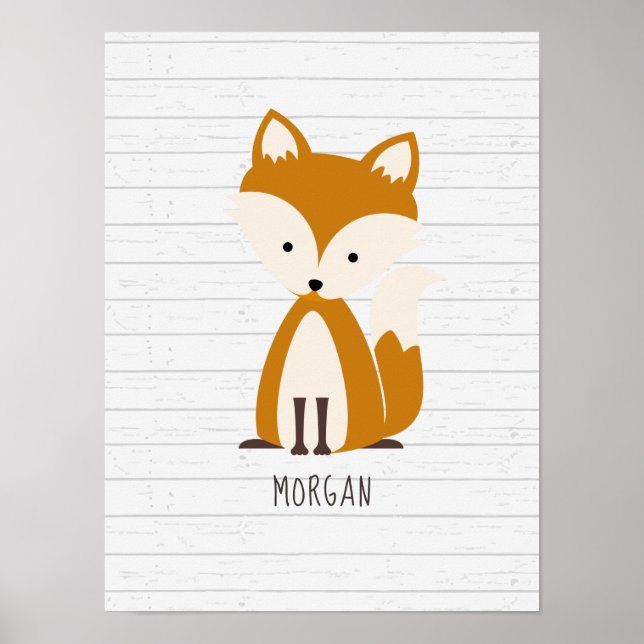 Poster Baby Fox Wood Personalised Nursery Trabalho de art (Frente)