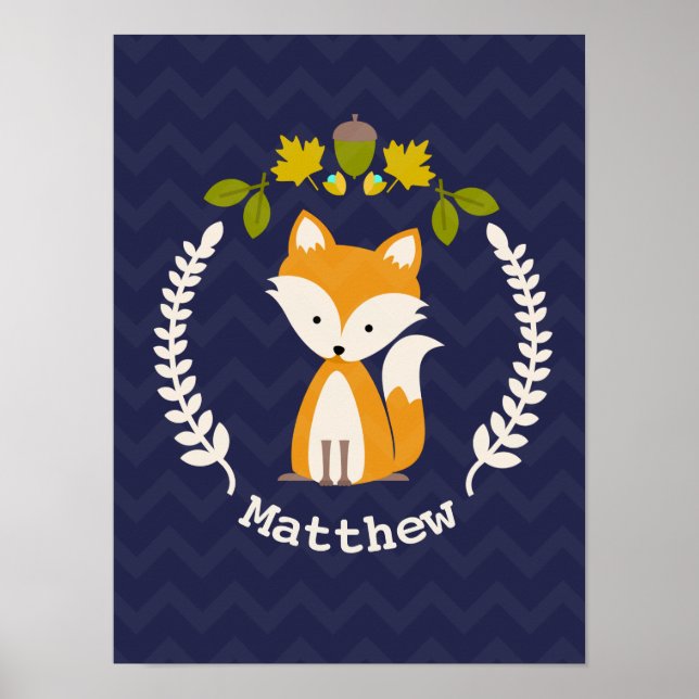 Poster Baby Fox Wreath Personalizado Nursery Trabalho de  (Frente)