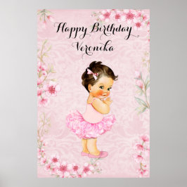 Poster Baby Girl Ballerina Pink Flowers