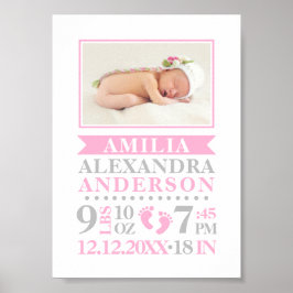 Poster Baby Girl Birth Stats Record Keepsasasakursery
