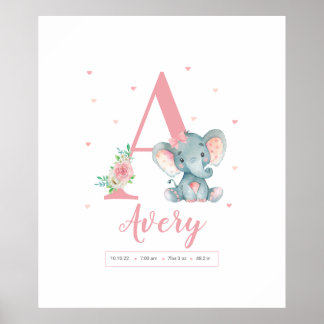 Poster Baby Girl Elephant Sign Nurser