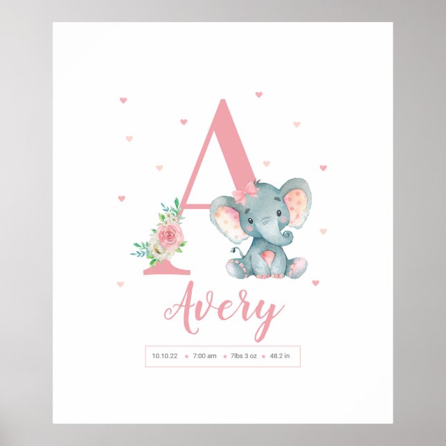 Poster Baby Girl Elephant Sign Nurser (Frente)