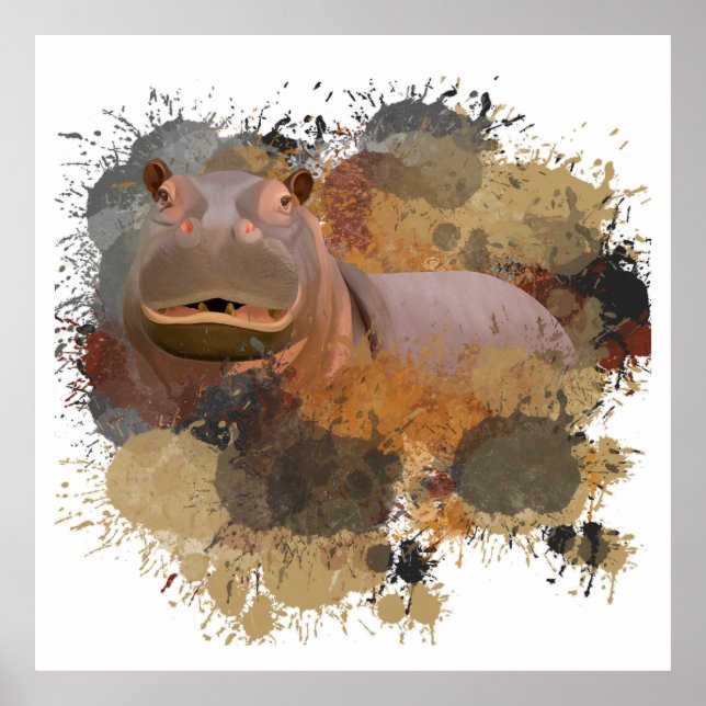 Poster Baby Hippo Abstrato Paint Splatter Willife (Frente)