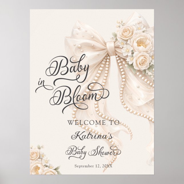 Poster Baby in Bloom Bow Floral Baby Shower Welcome (Frente)