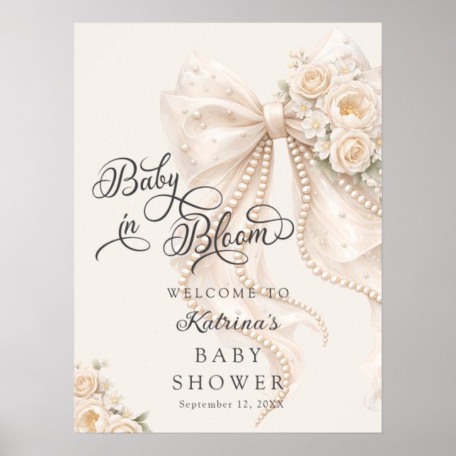 Poster Baby in Bloom Elegant Bow Baby Shower Welcome (Frente)