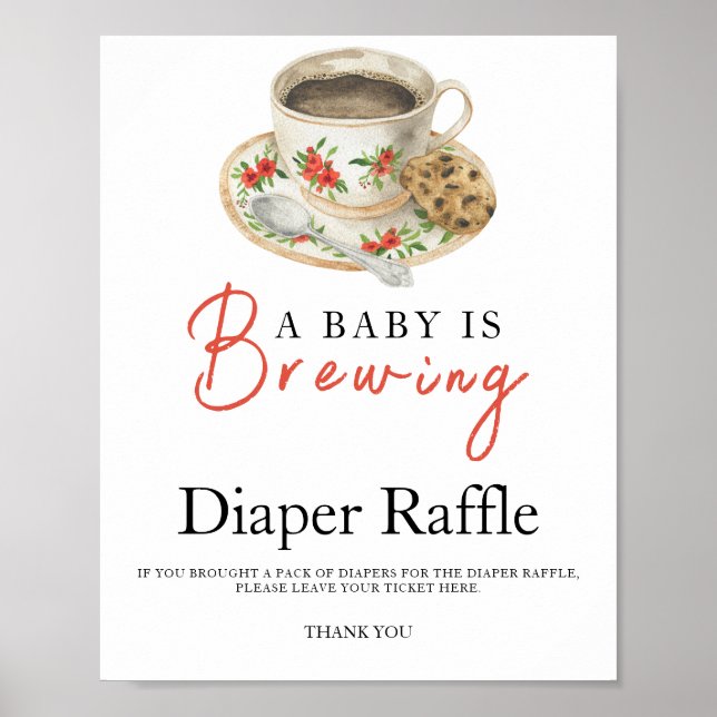 Poster Baby is brewing coffee baby shower diaper raffle  (Frente)