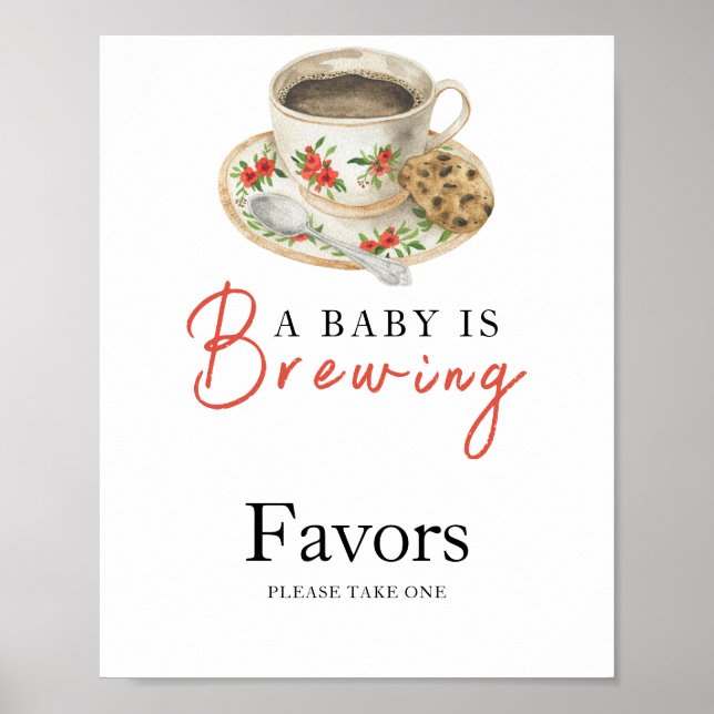 Poster Baby is brewing coffee baby shower FAVORS (Frente)