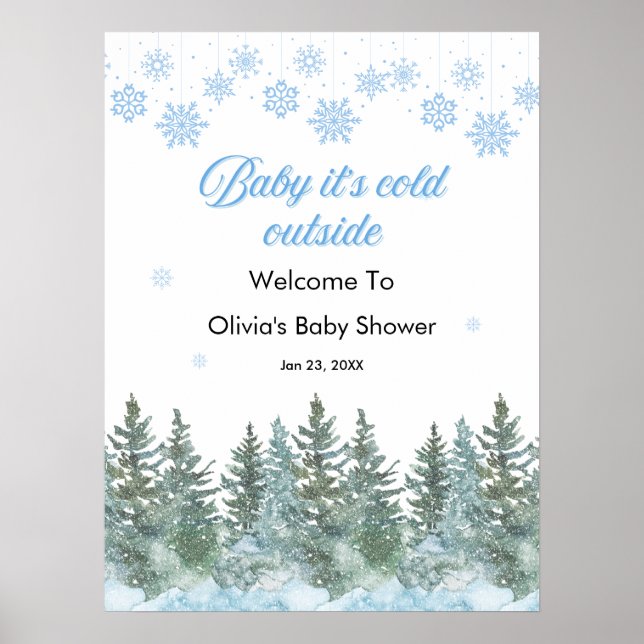 Poster Baby It's Cold Outside Winter Baby Shower Welcome  (Frente)