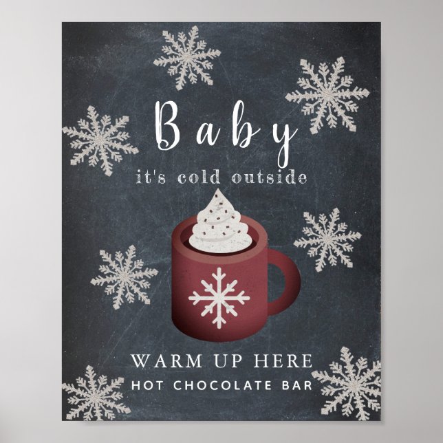 Poster Baby It's Fold Chalkboard Hot Chocolate Sinal (Frente)
