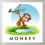 Pôster Baby Jungle Monkey<br><div class="desc">Baby Jungle Monkey Poster. Made with high resolution vector and/or digital graphics for a professional print. NOTE: (THIS IS A PRINT. All zazzle product designs are "prints" unless otherwise stated under "About This Product" area) The design will be printed EXACTLY like you see it on the screen and on the...</div>