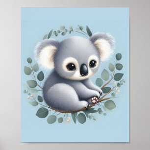 Poster Baby Koala Blue Background
