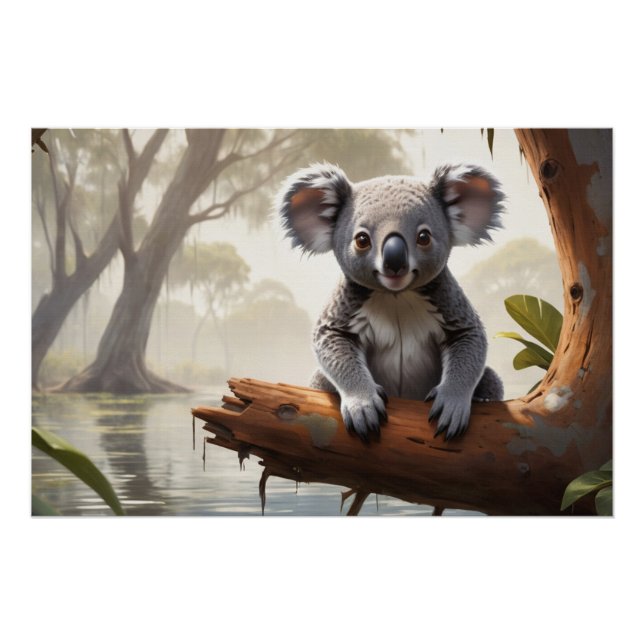 Pôster Baby Koala por um Pond (Frente)
