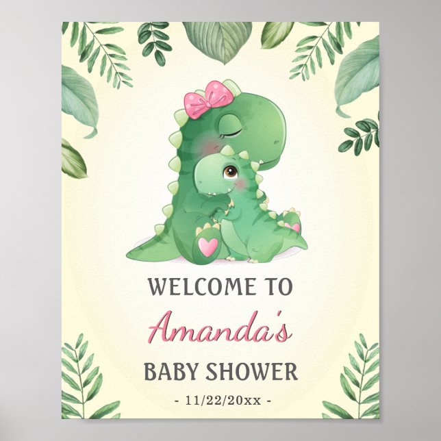 Poster Baby Momma Dinossauros Rosa Bebê Chá Bem-vindo (Frente)