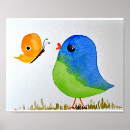 Pôster Baby Nursert wallart_ Watercolor Blue Bird