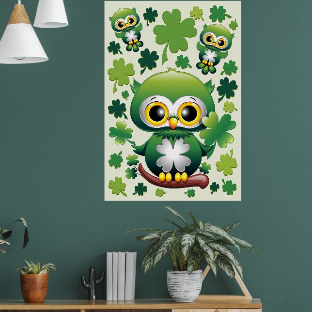 Poster Baby Owl Cute St Patrick Cartoon (Sala de Estar 1)