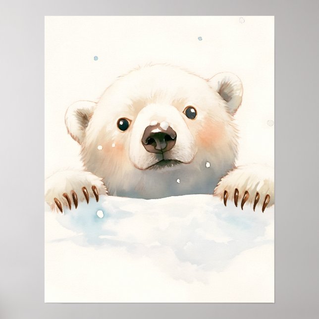 Poster Baby Polar Bear In the Snow Holiday Painting  (Frente)