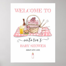 Poster Baby Q Barbecue Chá Rosa Picnic Sinal de boas-vind