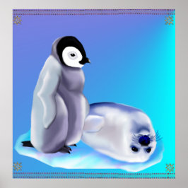 Poster Baby Seal and Baby Penquin
