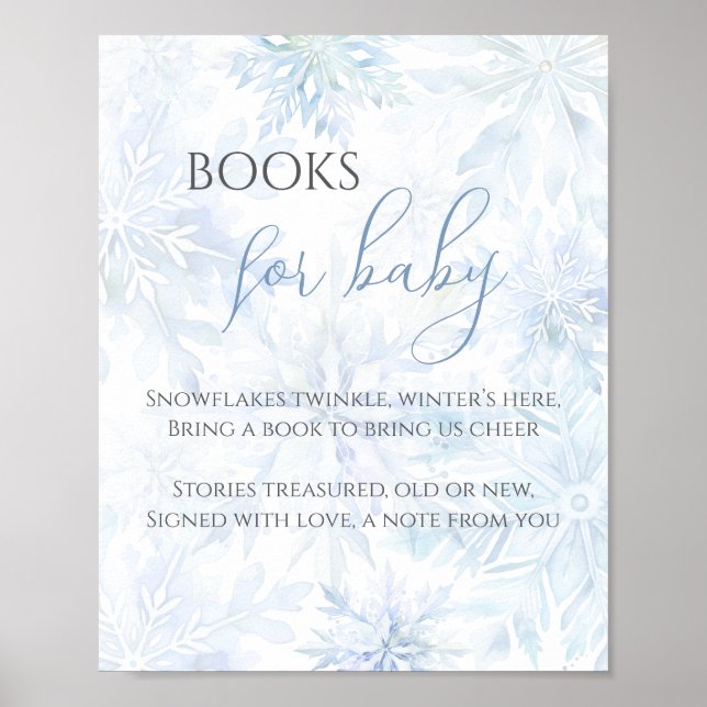 Poster Baby Shower Blue Snowflake Books for Baby (Frente)