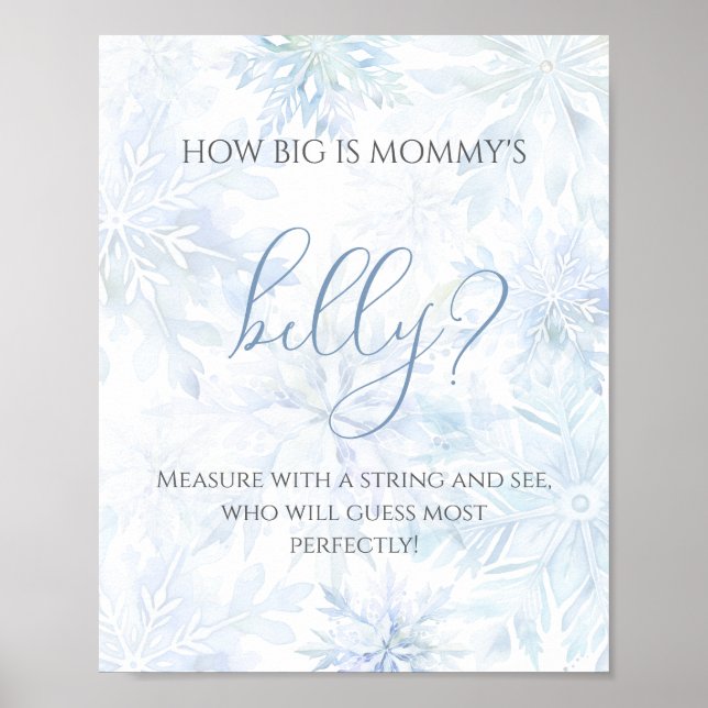 Poster Baby Shower Blue Snowflake How big is Mom’s Belly (Frente)