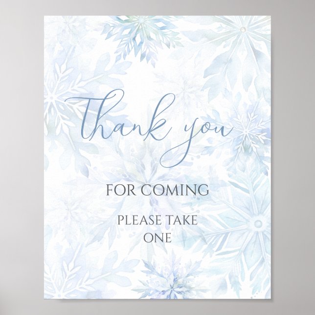 Poster Baby Shower Blue Snowflake Thank You for Coming  (Frente)