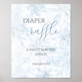 Poster Baby Shower Boy Blue Snowflake Diaper Raffle