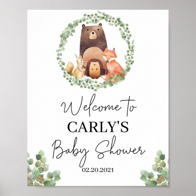 Poster Baby Shower Decor|Woodland animals| welcome sign (Frente)