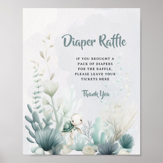 Poster Baby Shower Diaper Raffle Sign Ocean Sea Themed  (Frente)