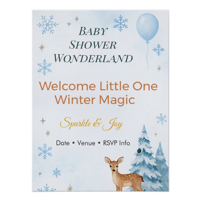 Pôster Baby Shower Invitation Deer Winter Wonderland  (Frente)