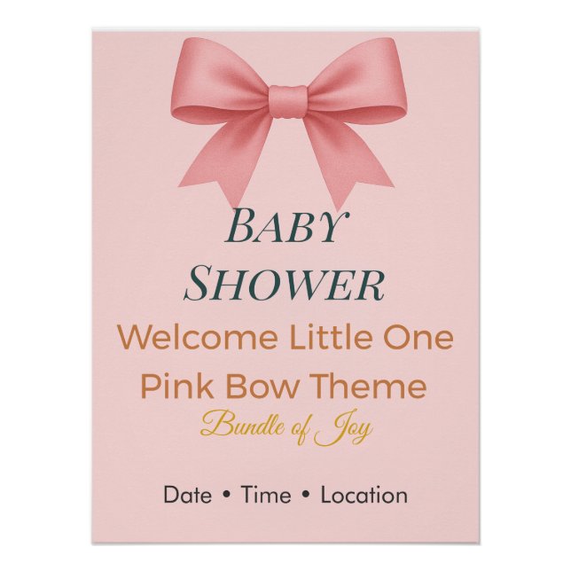 Pôster Baby Shower Invitation | Pink Bow | Bundle of Joy (Frente)